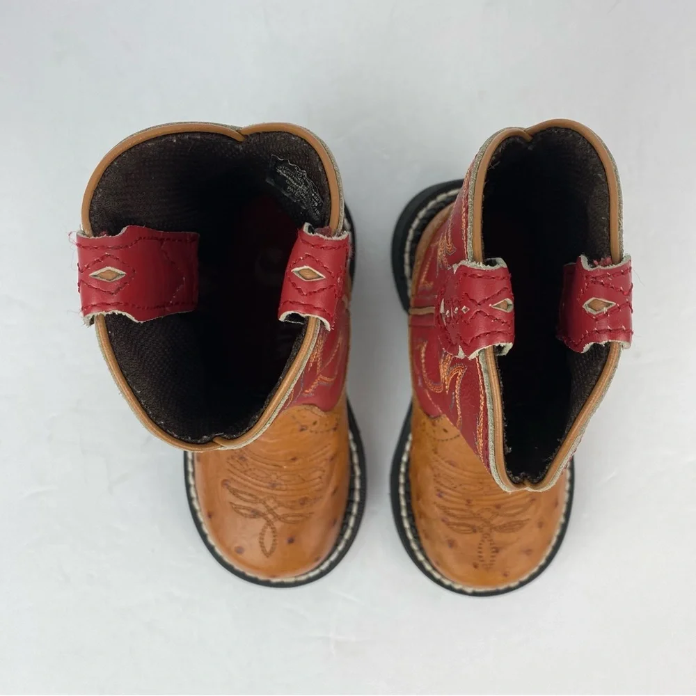 Justin Gypsy size 8.5D Youth Cognac Ostrich Print Leather Cowgirl Western Boots
